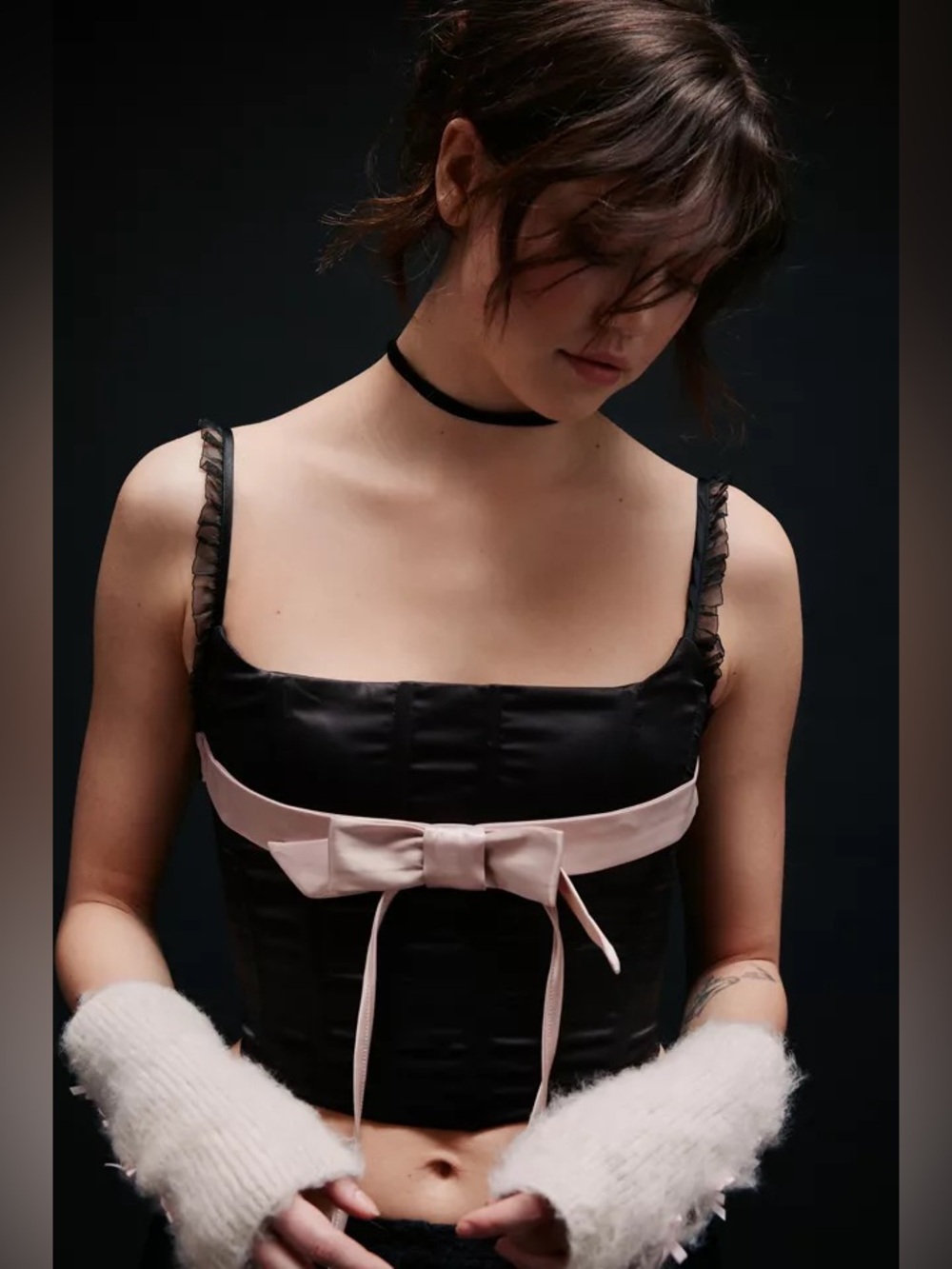 Zemeta Black Satin Bustier Top bow corset sz XS Revolve Sold Out $135 gothcore